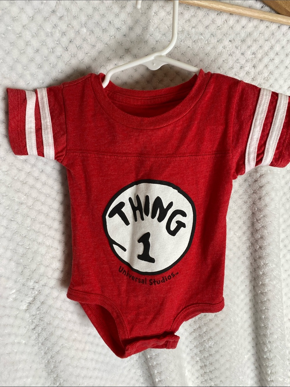 Universal Red 'Thing 1' Kids One Piece Bodysuit onesie